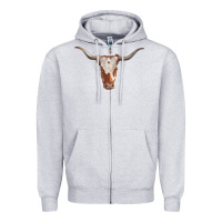 Heather Grey longhorn cow head Zipper Hoodie - RanaPortraitStore