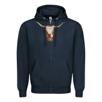 Navy longhorn cow head Zipper Hoodie - RanaPortraitStore