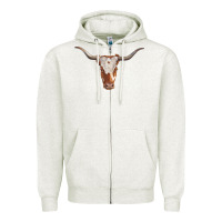 Oatmeal Heather longhorn cow head Zipper Hoodie - RanaPortraitStore