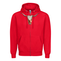 Red longhorn cow head Zipper Hoodie - RanaPortraitStore