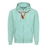 Seafoam longhorn cow head Zipper Hoodie - RanaPortraitStore