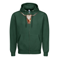 Sports Green longhorn cow head Zipper Hoodie - RanaPortraitStore