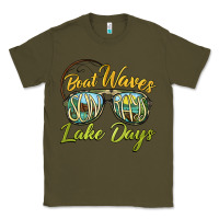 Army Green boat waves sun rays lake days Classic Tee - BarkalooDesign