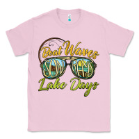 Bubblegum Pink boat waves sun rays lake days Classic Tee - BarkalooDesign