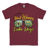 Burgundy boat waves sun rays lake days Classic Tee - BarkalooDesign