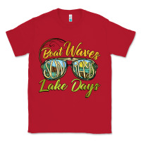 Red boat waves sun rays lake days Classic Tee - BarkalooDesign