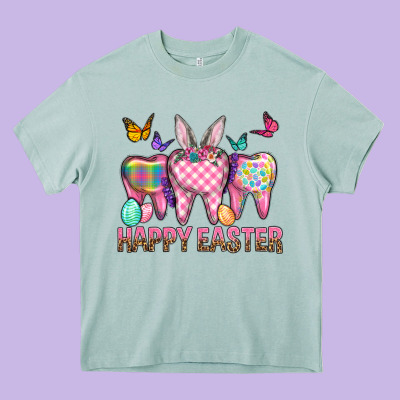 Happy Easter Dental And Egg Heavy Core Tee Designed By Bundleandbundleshop