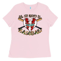 Bubblegum Pink all you need is love baseball Ladies Tee - CowhideDigitalArt