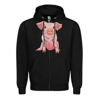 Black sitting pig Zipper Hoodie - RanaPortraitStore