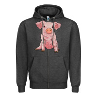 Charcoal Heather sitting pig Zipper Hoodie - RanaPortraitStore