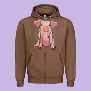 Sitting Pig Zipper Hoodie Designed By Ranaportraitstore