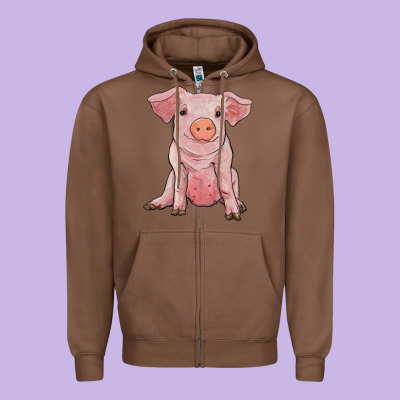 Sitting Pig Zipper Hoodie Designed By Ranaportraitstore