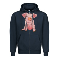 Navy sitting pig Zipper Hoodie - RanaPortraitStore