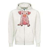 Oatmeal Heather sitting pig Zipper Hoodie - RanaPortraitStore