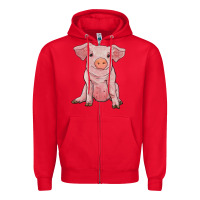 Red sitting pig Zipper Hoodie - RanaPortraitStore