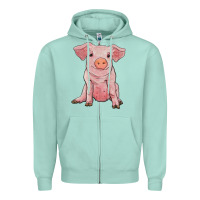 Seafoam sitting pig Zipper Hoodie - RanaPortraitStore