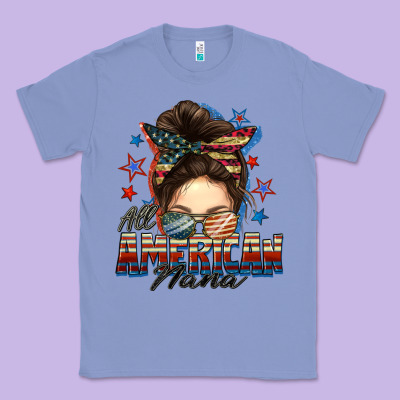 All American Nana Messy Bun Classic Tee Designed By Fadigitalartstudio
