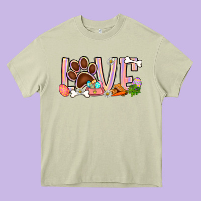 Easter Love Dog Paw Heavy Core Tee Designed By Bundleandbundleshop