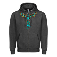 Charcoal Heather turquoise thunderbird Zipper Hoodie - RanaPortraitStore