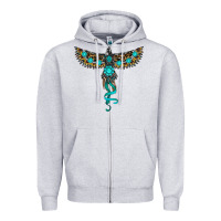 Heather Grey turquoise thunderbird Zipper Hoodie - RanaPortraitStore