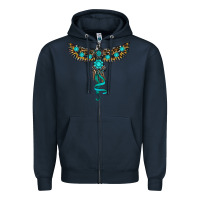 Navy turquoise thunderbird Zipper Hoodie - RanaPortraitStore