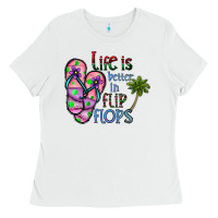 White life is better İn flip flops Ladies Tee - CowhideDigitalArt