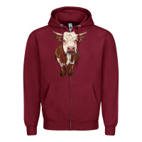 Burgundy hereford cow Zipper Hoodie - RanaPortraitStore