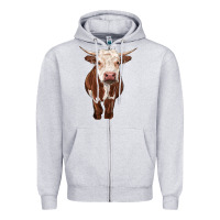 Heather Grey hereford cow Zipper Hoodie - RanaPortraitStore