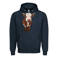 Navy hereford cow Zipper Hoodie - RanaPortraitStore