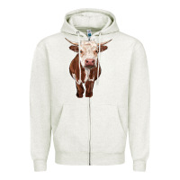 Oatmeal Heather hereford cow Zipper Hoodie - RanaPortraitStore
