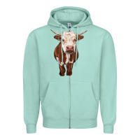Seafoam hereford cow Zipper Hoodie - RanaPortraitStore