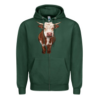 Sports Green hereford cow Zipper Hoodie - RanaPortraitStore