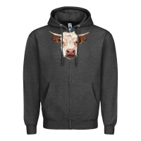 Charcoal Heather hereford cow head Zipper Hoodie - RanaPortraitStore