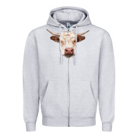 Heather Grey hereford cow head Zipper Hoodie - RanaPortraitStore