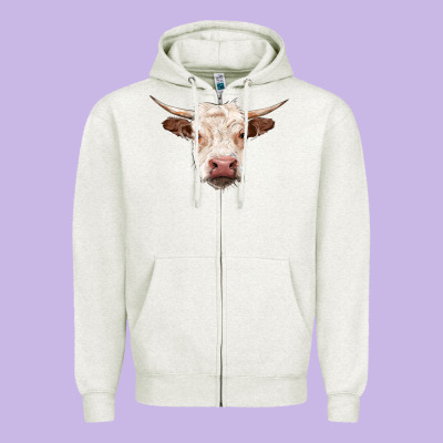 Hereford Cow Head Zipper Hoodie Designed By Ranaportraitstore