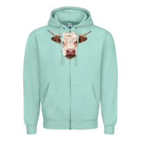 Seafoam hereford cow head Zipper Hoodie - RanaPortraitStore