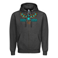 Charcoal Heather turquoise freebird Zipper Hoodie - RanaPortraitStore