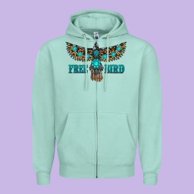 Turquoise Freebird Zipper Hoodie Designed By Ranaportraitstore