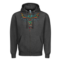 Charcoal Heather aztec serape thunderbird Zipper Hoodie - RanaPortraitStore