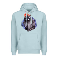 Blue Mist Classy But A Little Thrashy Racoon With Flowers Premium Hoodie - Jasminsmagicworld