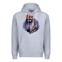 Heather Grey Classy But A Little Thrashy Racoon With Flowers Premium Hoodie - Jasminsmagicworld