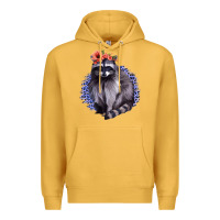 Mustard Classy But A Little Thrashy Racoon With Flowers Premium Hoodie - Jasminsmagicworld