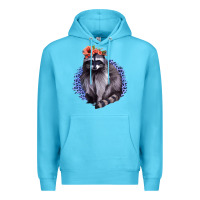 Ocean Blue Classy But A Little Thrashy Racoon With Flowers Premium Hoodie - Jasminsmagicworld
