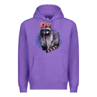 Purple Classy But A Little Thrashy Racoon With Flowers Premium Hoodie - Jasminsmagicworld