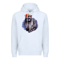 White Classy But A Little Thrashy Racoon With Flowers Premium Hoodie - Jasminsmagicworld