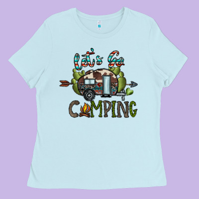Let's Go Camping Ladies Tee Designed By Cowhidedigitalart