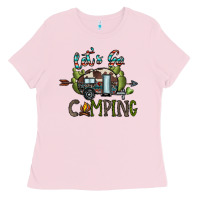 Bubblegum Pink let's go camping Ladies Tee - CowhideDigitalArt