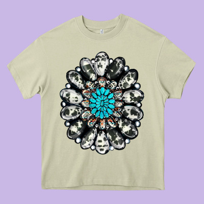 Cowhide Aztec Gemstone Heavy Core Tee Designed By Ranaportraitstore