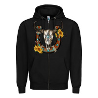 Black bull skull with horseshoe Zipper Hoodie - RanaPortraitStore