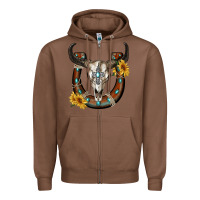 Chestnut bull skull with horseshoe Zipper Hoodie - RanaPortraitStore